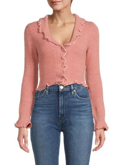 70/21 Women's Ruffle Knit Crop Cardigan In Pink