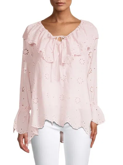 70/21 Women's Ruffle Tie Eyelet Top In Blush