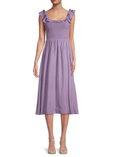 70/21 Women's Solid Smocked Dress In Lavender