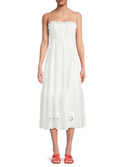 70/21 Women's Squareneck Smocked Bodice Maxi Dress In White
