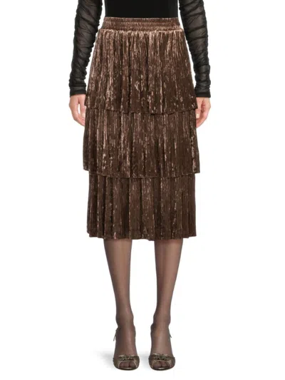 70/21 Women's Velvet Tiered Midi Skirt In Coffee