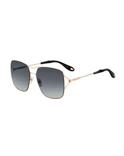 Givenchy Metal Double-wire Square Sunglasses In Copper/grn
