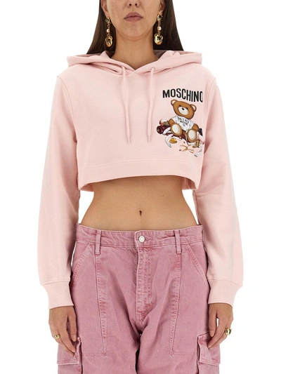 Moschino Cropped Sweatshirt In Pink