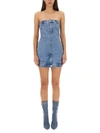 Moschino Bandeau-style Denim Minidress In Blue
