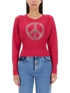 Moschino Peace Symbol Embellished Knitwear With Long Sleeves In Pink
