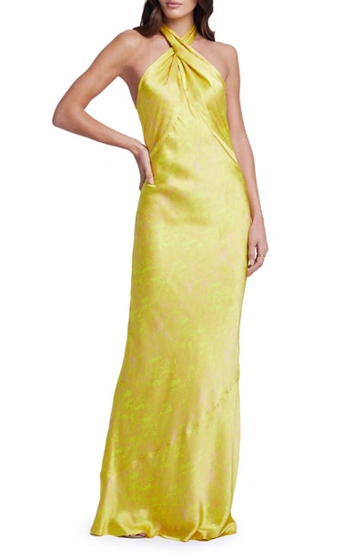 L Agence Estee Python-print Silk Maxi Dress In Lemon Toni