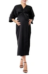 Accouchée Amaterasu Tie Belt Maternity/nursing Wrap Midi Dress In Black