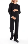 Accouchée Effortless Elegance Set With Rib Side Zip Long Sleeve Materity/nursing Top & Lounge Pants In Black