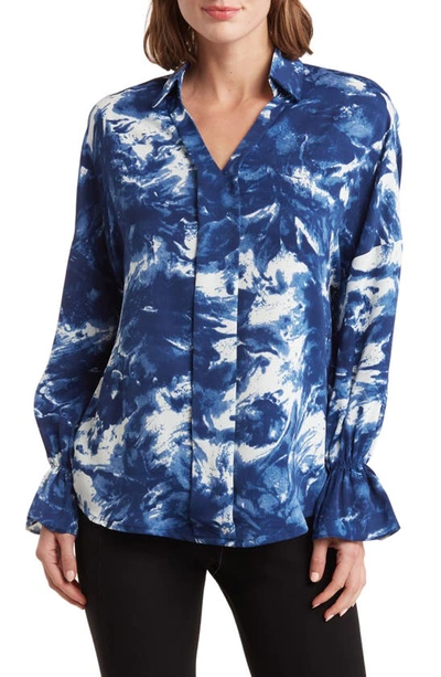Patrizia Luca Women's Bell Sleeve Abstract Blouse In Blue