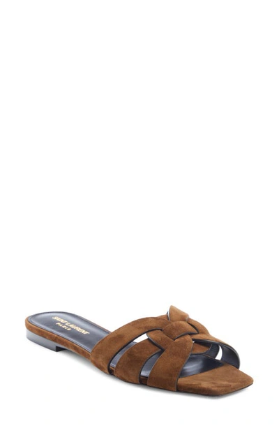 Saint Laurent Tribute Slide Sandal In Land