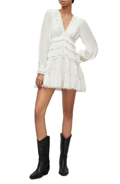 Allsaints Zora V-neck Ruffled Mini Dress In Chalk White