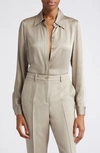 Michael Kors Hansen Charmeuse Button-front Shirt In Taupe