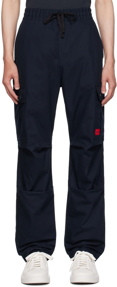 Hugo Navy Drawstring Cargo Pants In Black 001