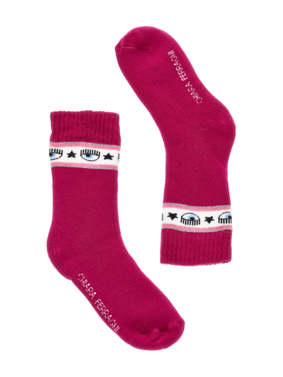 Chiara Ferragni Maxilogomania Cotton Socks In Fuchsia Red