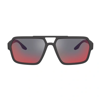 Prada Dark Grey / Mirrored Blue / Red Rectangular Mens Sunglasses 0ps 01xs Dg008f59 In Dark Grey Mirror Blue,red