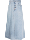 Mm6 Maison Margiela Blue Distressed Denim Maxi Skirt In Blue