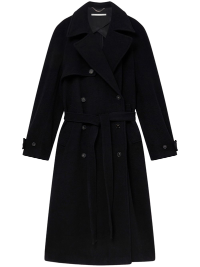 Stella Mccartney Belted Double-breasted Wool Coat In Black