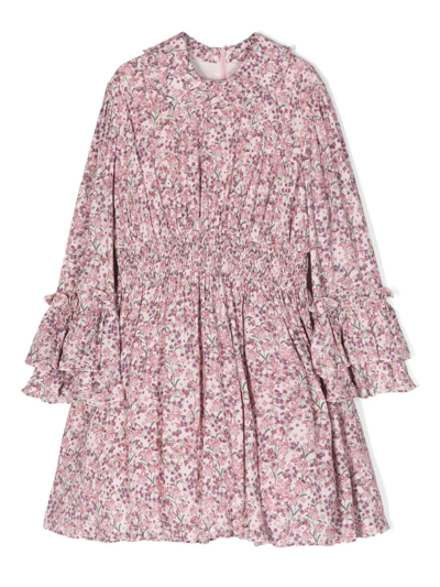 Simonetta Kids' Floral-print Cotton Dress In Pink