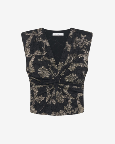 Iro Toulo Twisted Metallic Printed Jacquard Top In Black