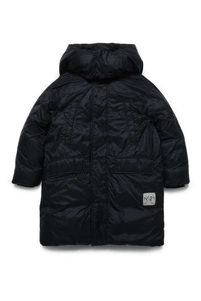 N°21 Kids' Hooded Padded Coat In Black