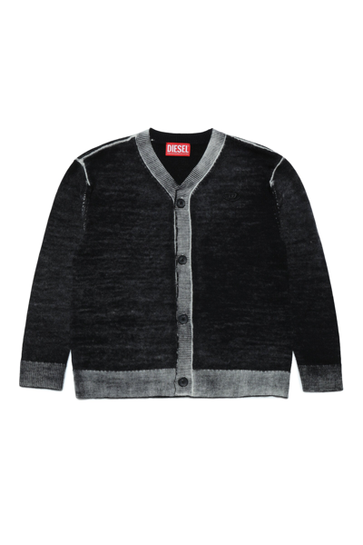 Diesel Kids' Klarence Wool-knit Cardigan In Black