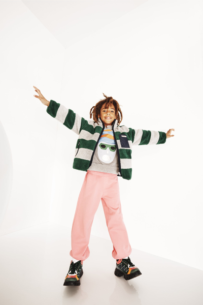 Marni Kids' Striped Fleece Jacket In Green