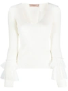 Twinset Tulle-inserts Ribbed-knit Top In White