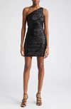 Michael Kors One-shoulder Sequined Tulle Mini Dress In Black