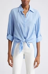 MICHAEL KORS STRIPE TIE FRONT SILK CRÊPE DE CHINE SHIRT