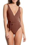 Maaji Bluejay Serenne Wrap One-piece Swimsuit In Brown