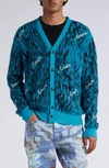 Amiri V-neck Cardigan In Aqua