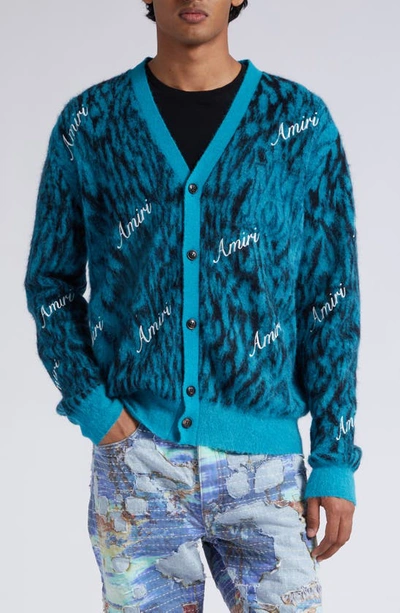 Amiri V-neck Cardigan In Cyan