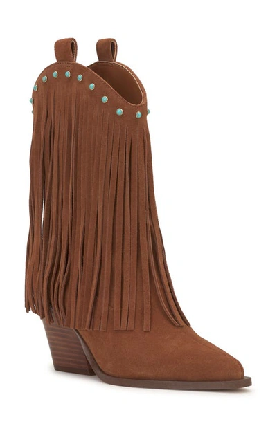 Jessica Simpson Paredisa Fringe Western Boot In Caramel Leather