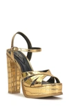 Jessica Simpson Giddings Platform Sandal In Meta Gold Faux Leather