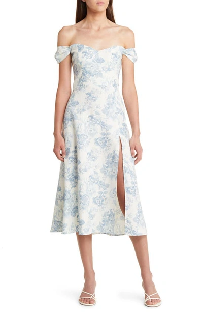 Reformation Bridgton Floral Off The Shoulder Linen Midi Dress In Teacup |  ModeSens