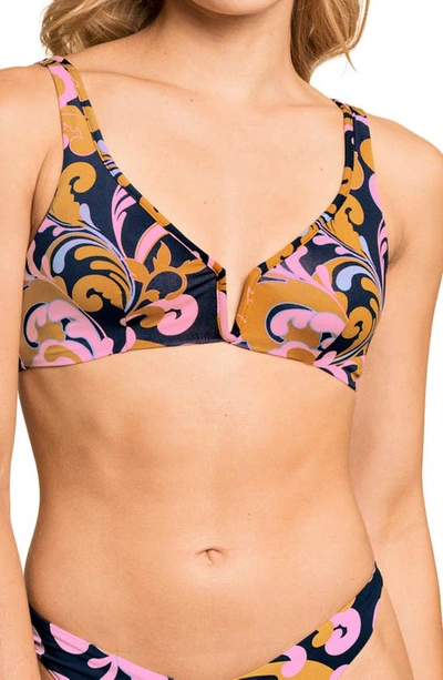 Maaji Victory Reversible Ribbed Bikini Top In Multi/ Pink