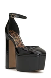 Jessica Simpson Pinkston Ankle Strap Platform Pump In Black Faux Leather