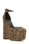 Jessica Simpson Pinkston Ankle Strap Platform Pump In Mustard Combo Textile