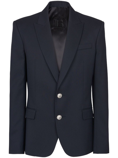 Balmain Single-breasted Wool Blazer In Blue