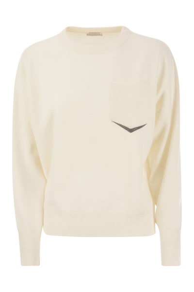 Brunello Cucinelli Cashmere Sweater With Pocket In White