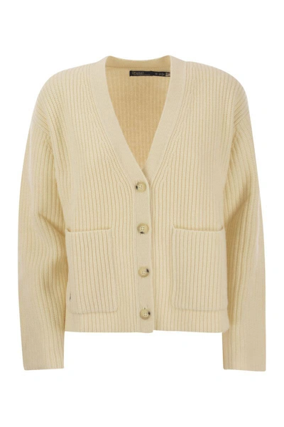Polo Ralph Lauren Ribbed Wool And Cashmere Cardigan In Cream