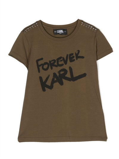 Karl Lagerfeld Kids' T-shirt Mit Nieten In Green