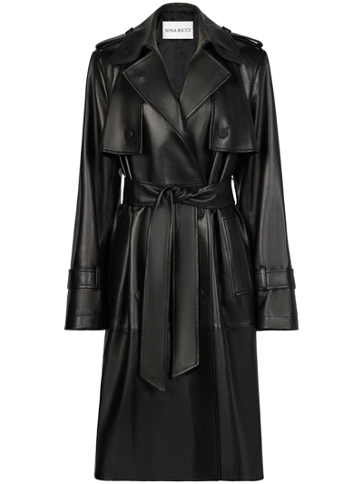 Nina Ricci Belted-waist Leather Trench Coat In U Noir