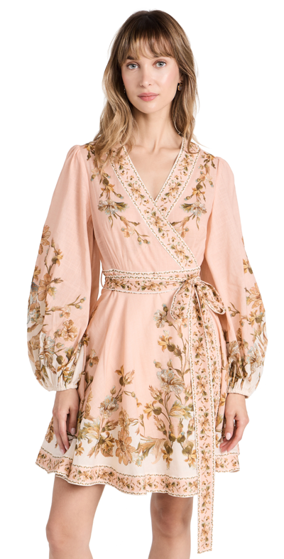 Zimmermann Floral Print Long Sleeve Cotton Chintz Wrap Dress In Pink