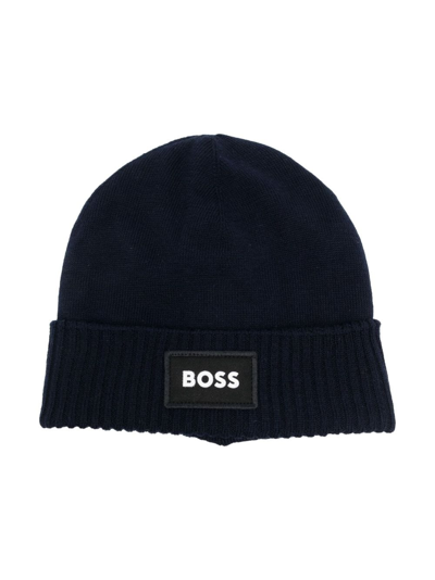 Bosswear Kids' Embroidered-logo Beanie Hat In Blue