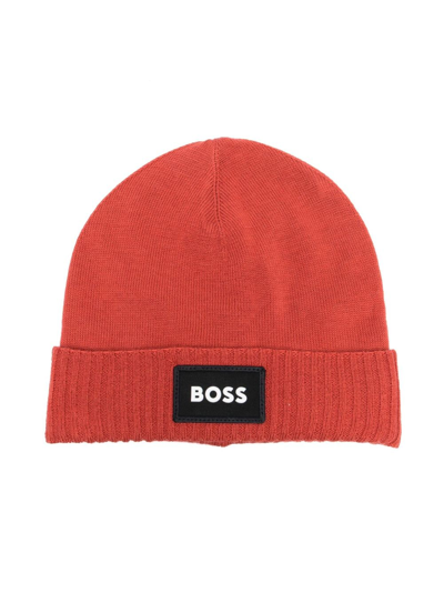 Bosswear Kids' Embroidered-logo Beanie Hat In Orange