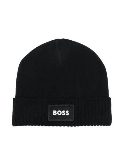 Bosswear Kids' Embroidered-logo Beanie Hat In Black