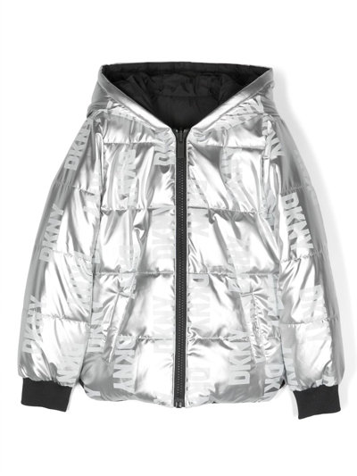 Dkny Kids' Logo-print Reversible Padded Jacket In Grey