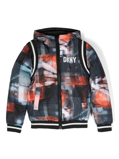 Dkny Kids' Nyc Lights Reversible Puffer Jacket In Black