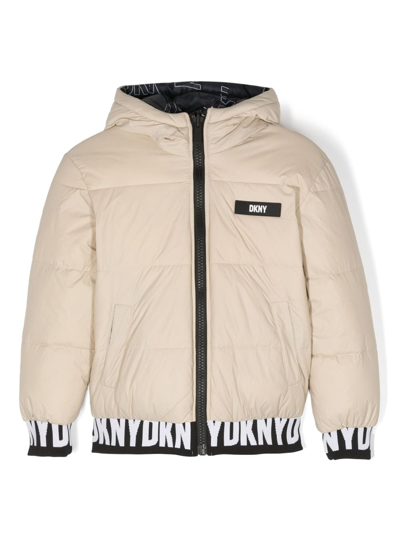 Dkny Kids' Reversible Padded Hooded Jacket In Neutrals